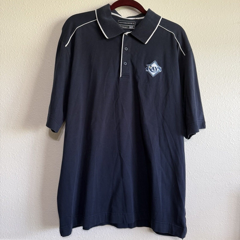 Cutter & Buck Polo Tampa Bay Rays Men's XL Navy Blue Organic Cotton Stretch
